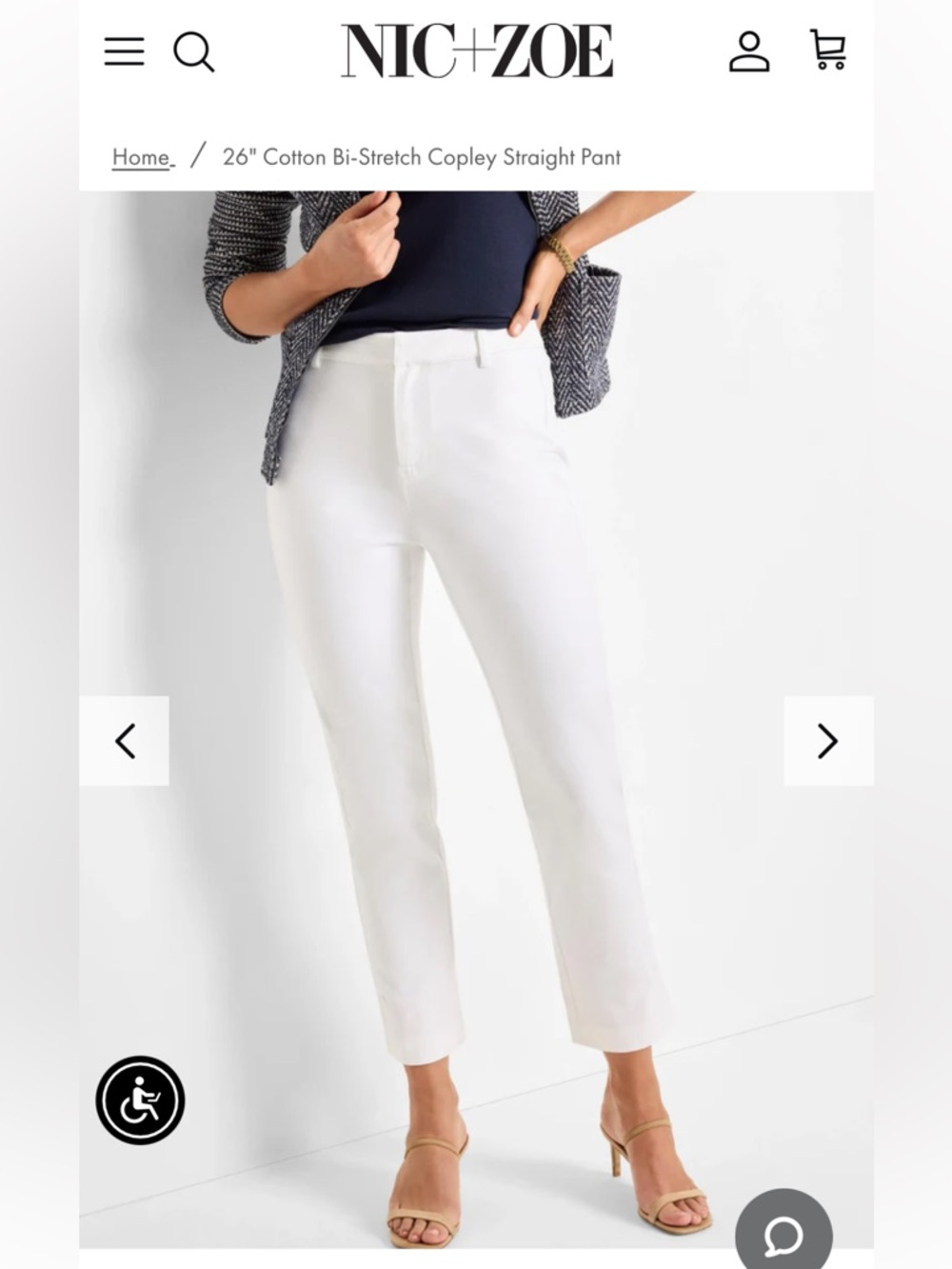 Nic + Zoe Cotton Bi-Stretch Copley Straight Pant, White, Size 16, Like New